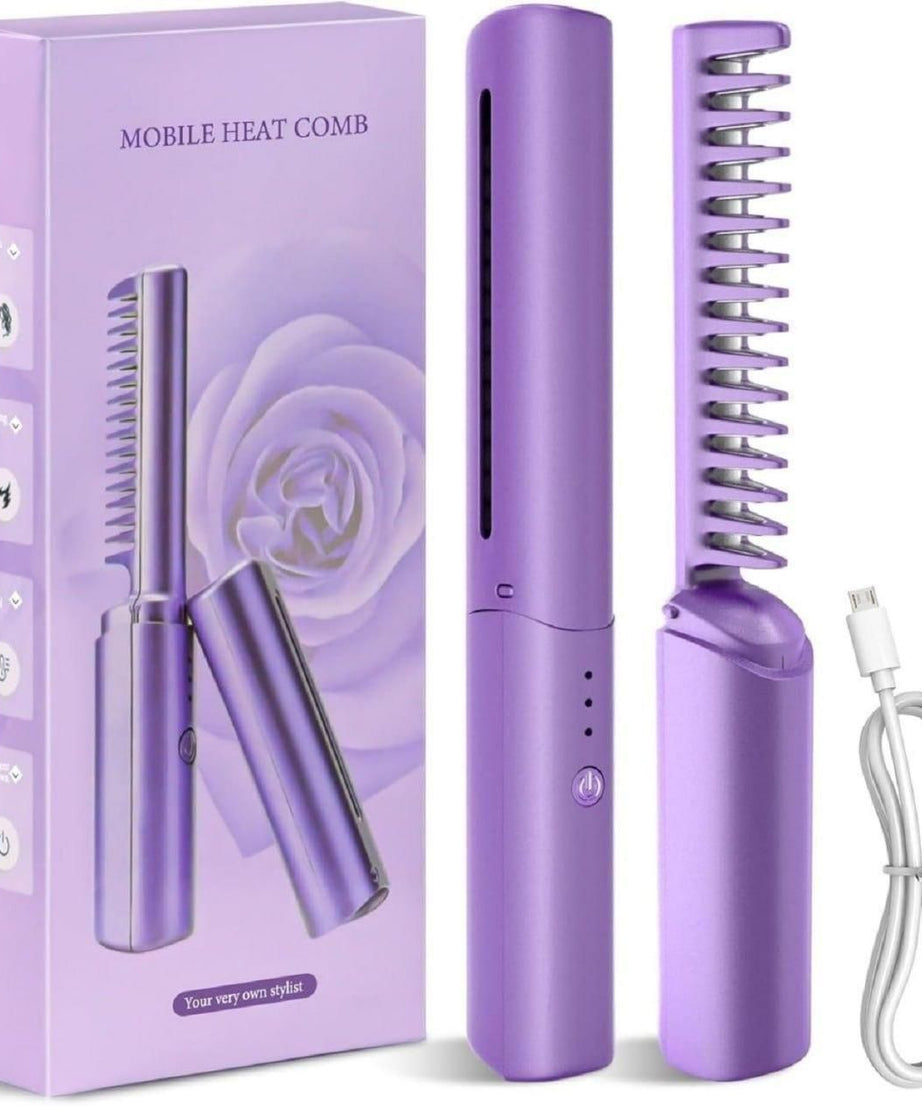 Meneflix Portable Mini Hair Straightener Cordless Rechargeable Mini Adjustable Hair Straightener Hot Comb