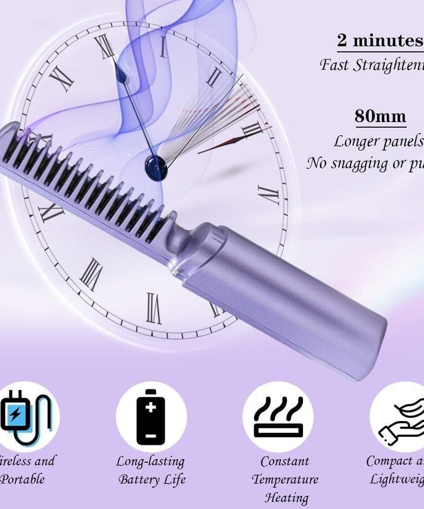 Meneflix Portable Mini Hair Straightener Cordless Rechargeable Mini Adjustable Hair Straightener Hot Comb